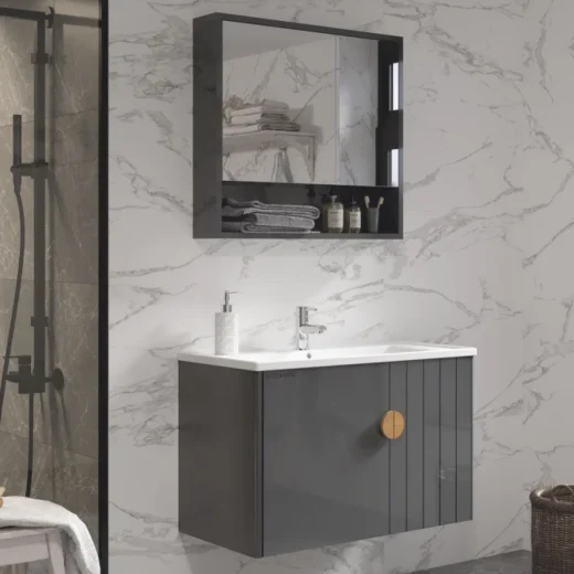 AVOSBANYO BURCU 80 CM ANTRASİT BANYO DOLABI MOBİLYASI TAKIMI