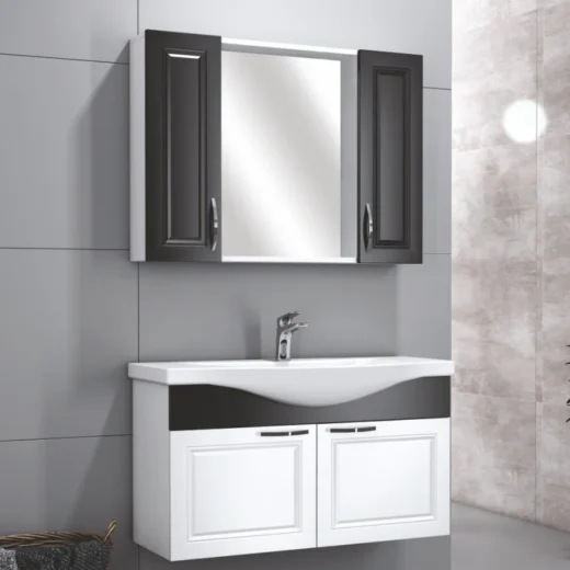 AVOSBANYO DAMLA 65 CM ANTRASİT ASMA BANYO DOLABI MOBİLYASI TAKIMI (OVAL)