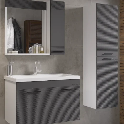 AVOSBANYO DENİZ 80 CM ANTRASİT BANYO DOLABI MOBİLYASI TAKIMI