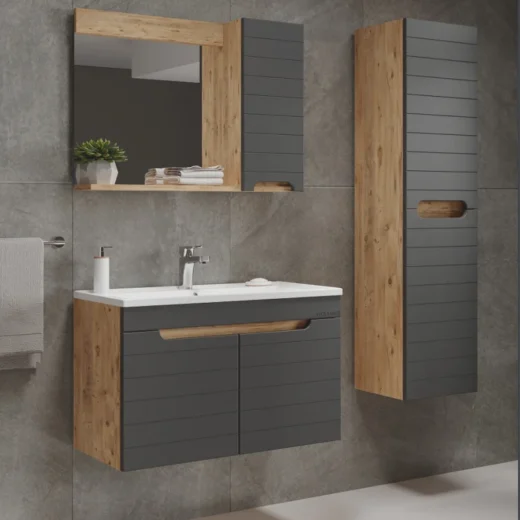 AVOSBANYO HÜLYA 65 CM BEYAZ/ANTRASİT BANYO DOLABI MOBİLYASI TAKIMI