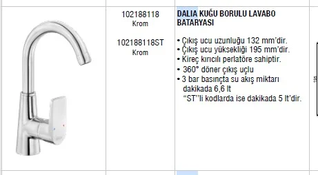 ELMOR ECA DALİA KUĞU BORULU LAVABO BATARYASI