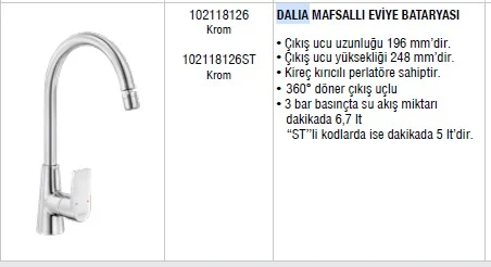 ELMOR ECA DALİA MAFSALLI EVİYE BATARYASI