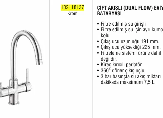 ELMOR ECA DUAL FLOW EVİYE BATARYASI ÇİFT AKIŞLI
