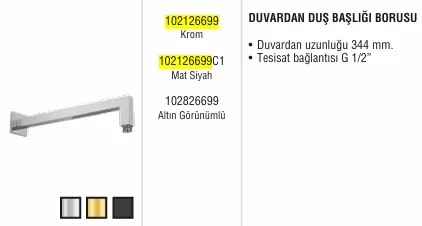 ELMOR ECA DUVARDAN DUŞ BAŞLIĞI BORUSU KARE KROM