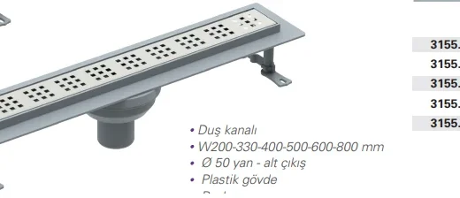 MERTİNOX PERA STD. LİNE DUŞ KANALI 50 CM (SÜZGEÇ) A.Ç. Q50 AÇIK KARE
